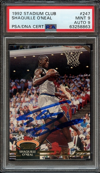 1992 STADIUM CLUB 247 SIGNED SHAQUILLE O'NEAL PSA MINT 9 PSA/DNA AUTO 9