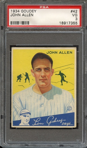 1934 GOUDEY 42 JOHN ALLEN PSA VG 3