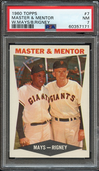 1960 TOPPS 7 MASTER & MENTOR W.MAYS/B.RIGNEY PSA NM 7