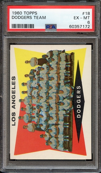 1960 TOPPS 18 DODGERS TEAM PSA EX-MT 6