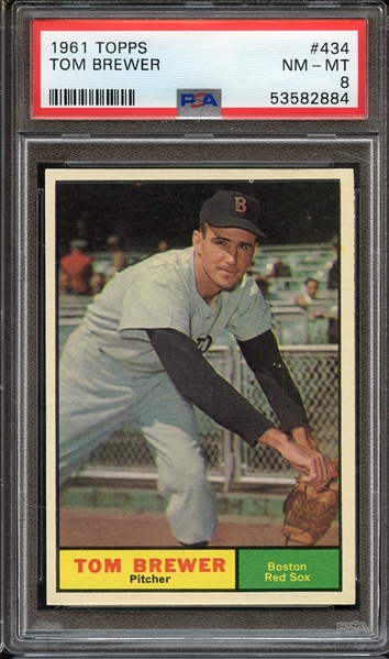 1961 TOPPS 434 TOM BREWER PSA NM-MT 8