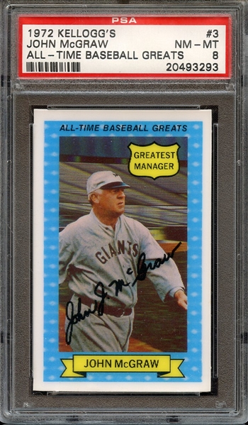 1972 KELLOGGS ALL-TIME BASEBALL GREATS 3 JOHN McGRAW ALL-TIME BASEBALL GREATS PSA NM-MT 8