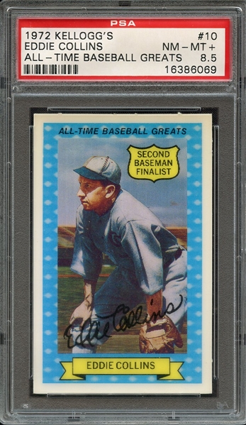 1972 KELLOGGS ALL-TIME BASEBALL GREATS 10 EDDIE COLLINS ALL-TIME BASEBALL GREATS PSA NM-MT+ 8.5