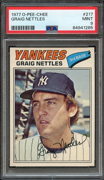 1977 O-PEE-CHEE 217 GRAIG NETTLES PSA MINT 9