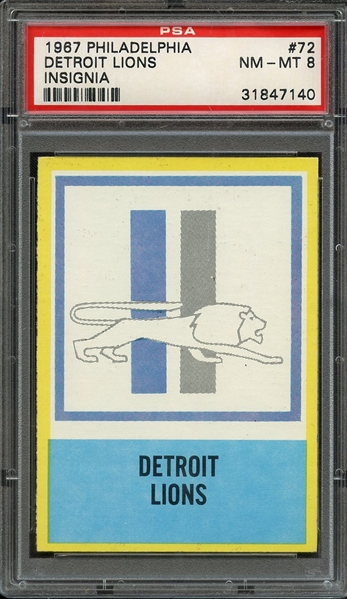 1967 PHILADELPHIA 72 DETROIT LIONS INSIGNIA PSA NM-MT 8