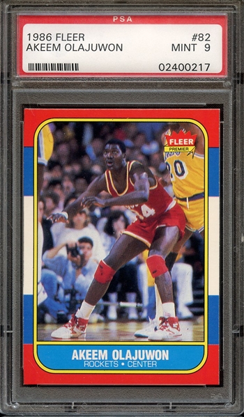 1986 FLEER 82 AKEEM OLAJUWON PSA MINT 9