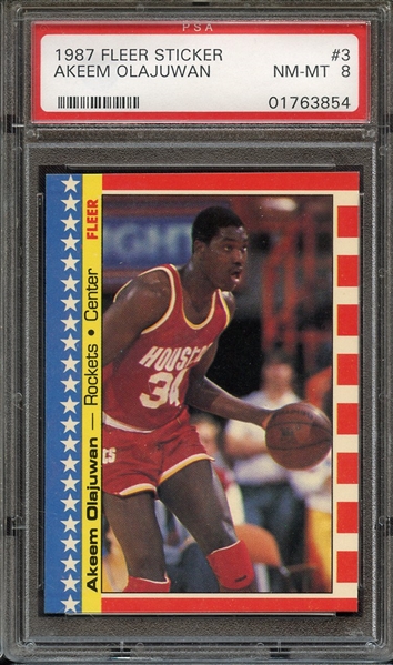 1987 FLEER STICKER 3 AKEEM OLAJUWON PSA NM-MT 8