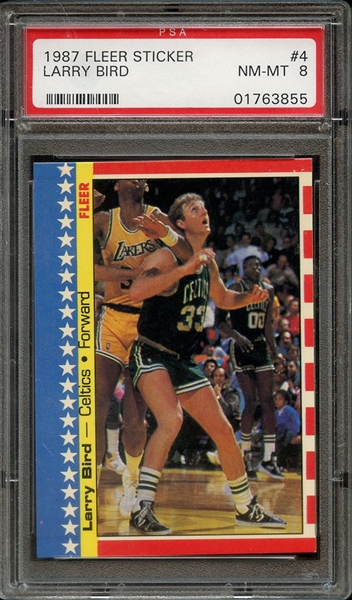 1987 FLEER STICKER 4 LARRY BIRD PSA NM-MT 8