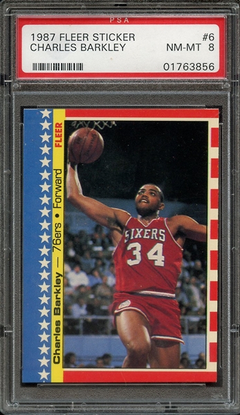 1987 FLEER STICKER 6 CHARLES BARKLEY PSA NM-MT 8