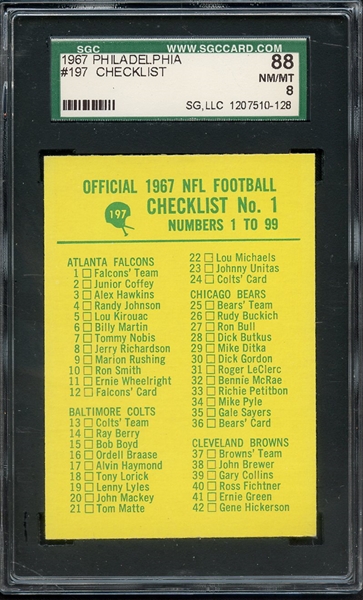 1967 PHILADELPHIA 197 CHECKLIST SGC NM/MT 88 / 8