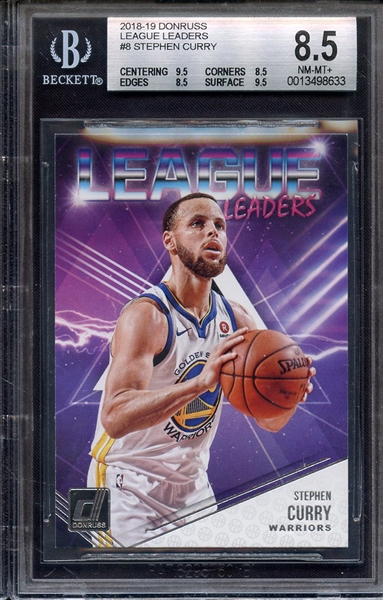 2018 DONRUSS LEAGUE LEADERS 8 STEPHEN CURRY BGS NM-MT+ 8.5