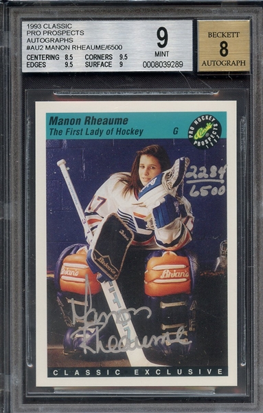 1993 CLASSIC PRO PROSPECTS AUTOGRAPHS MANON RHEAUME BGS MINT 9 AUTO 8