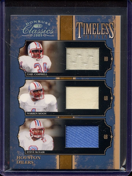 2005 DONRUSS CLASSIC TIMELESS TRIPLES EARL CAMPBELL WARREN MOON STEVE MCNAIR GAME USED JERSEY 014/100