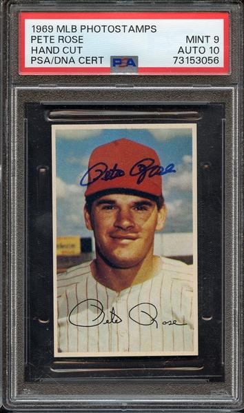 1969 MLB PHOTOSTAMPS SIGNED PETE ROSE PSA MINT 9 PSA/DNA AUTO 10