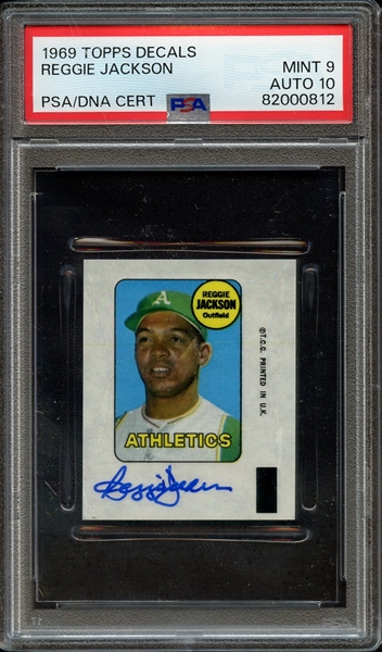 1969 TOPPS DECALS SIGNED REGGIE JACKSON PSA MINT 9 PSA/DNA AUTO 10