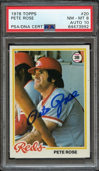 1978 TOPPS 20 SIGNED PETE ROSE PSA NM-MT 8 PSA/DNA AUTO 10