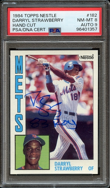 1984 TOPPS NESTLE 182 SIGNED DARRYL STRAWBERRY PSA NM-MT 8 PSA/DNA AUTO 9