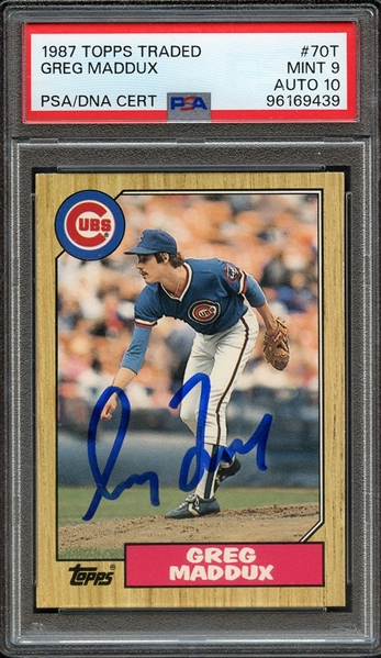 1987 TOPPS TRADED 70T SIGNED GREG MADDUX PSA MINT 9 PSA/DNA AUTO 10