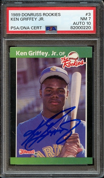 1989 DONRUSS ROOKIES 3 SIGNED KEN GRIFFEY JR PSA NM 7 PSA/DNA AUTO 10