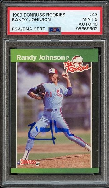 1989 DONRUSS ROOKIES 43 SIGNED RANDY JOHNSON PSA MINT 9 PSA/DNA AUTO 10