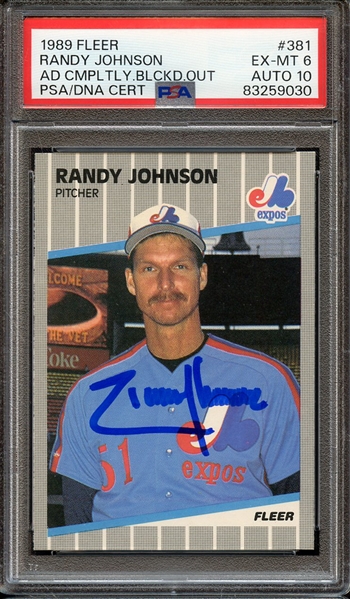 1989 FLEER 381 SIGNED RANDY JOHNSON PSA EX-MT 6 PSA/DNA AUTO 10