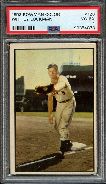 1953 BOWMAN COLOR 128 WHITEY LOCKMAN PSA VG-EX 4