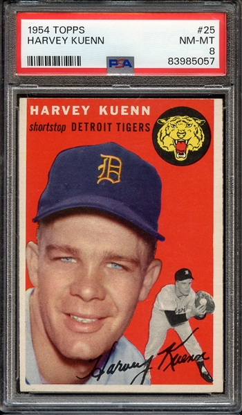 1954 TOPPS 25 HARVEY KUENN PSA NM-MT 8