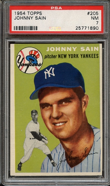 1954 TOPPS 205 JOHNNY SAIN PSA NM 7