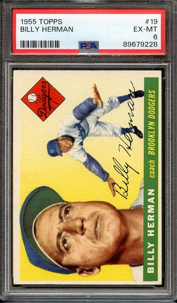 1955 TOPPS 19 BILLY HERMAN PSA EX-MT 6