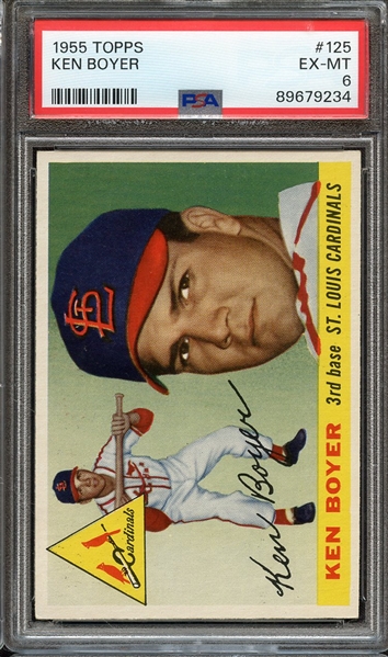 1955 TOPPS 125 KEN BOYER PSA EX-MT 6 * CRACKED CASE *