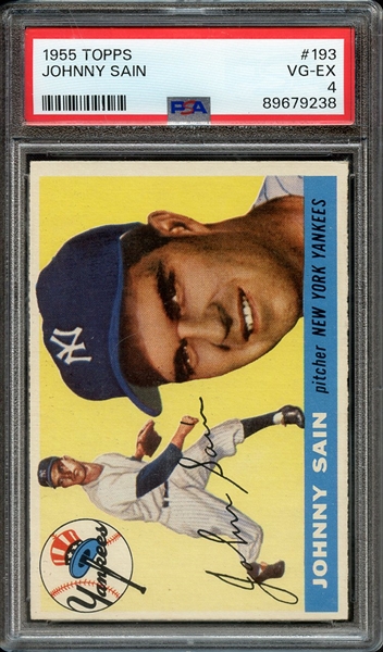 1955 TOPPS 193 JOHNNY SAIN PSA VG-EX 4