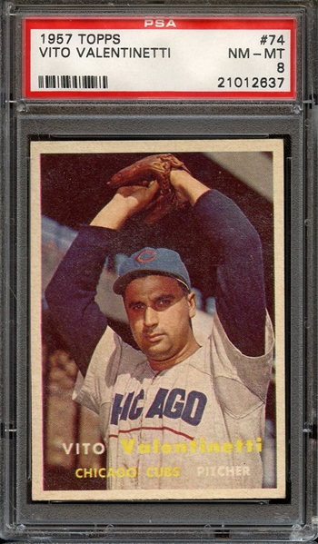 1957 TOPPS 74 VITO VALENTINETTI PSA NM-MT 8