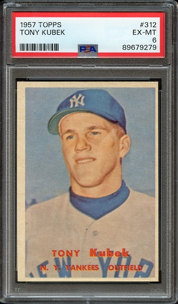 1957 TOPPS 312 TONY KUBEK PSA EX-MT 6