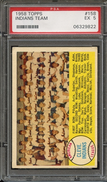 1958 TOPPS 158 INDIANS TEAM CHECKLIST PSA EX 5