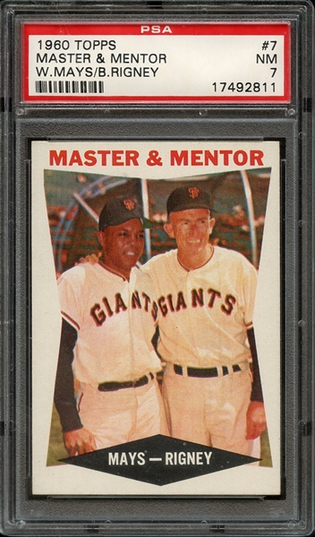 1960 TOPPS 7 MASTER & MENTOR W.MAYS/B.RIGNEY PSA NM 7