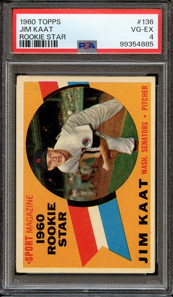 1960 TOPPS 136 JIM KAAT ROOKIE STAR PSA VG-EX 4