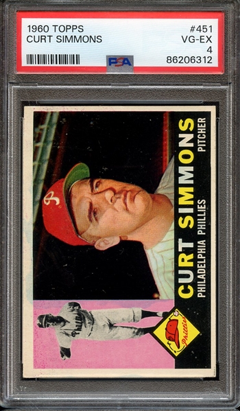 1960 TOPPS 451 CURT SIMMONS PSA VG-EX 4