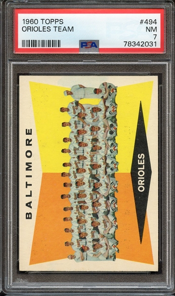 1960 TOPPS 494 ORIOLES TEAM PSA NM 7