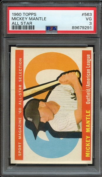1960 TOPPS 563 MICKEY MANTLE ALL STAR PSA VG 3