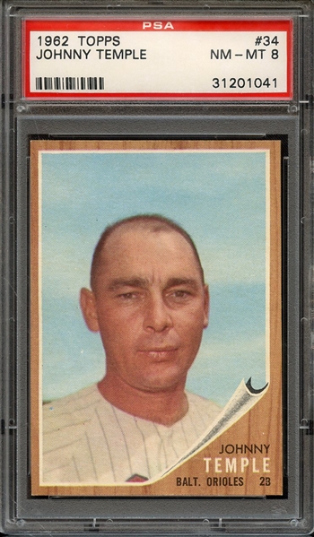 1962 TOPPS 34 JOHNNY TEMPLE PSA NM-MT 8
