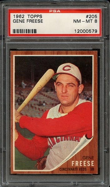 1962 TOPPS 205 GENE FREESE PSA NM-MT 8