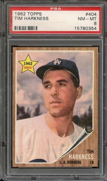 1962 TOPPS 404 TIM HARKNESS PSA NM-MT 8