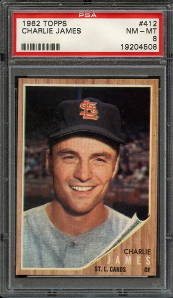 1962 TOPPS 412 CHARLIE JAMES PSA NM-MT 8