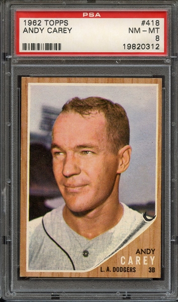 1962 TOPPS 418 ANDY CAREY PSA NM-MT 8
