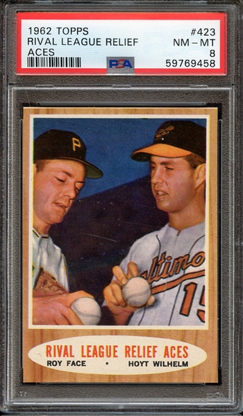 1962 TOPPS 423 RIVAL LEAGUE RELIEF ACES PSA NM-MT 8