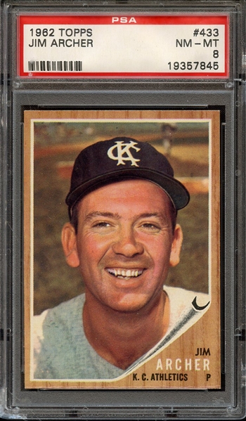 1962 TOPPS 433 JIM ARCHER PSA NM-MT 8