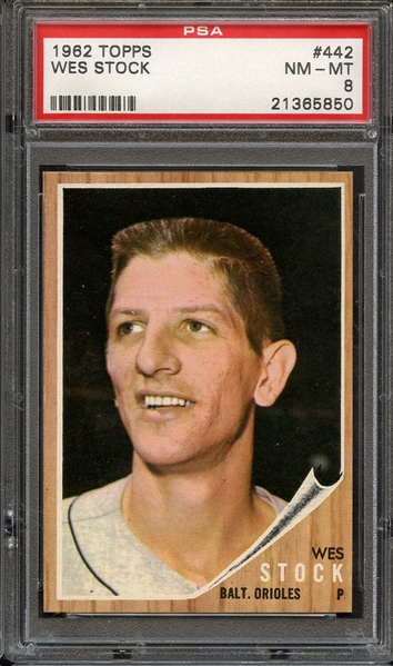 1962 TOPPS 442 WES STOCK PSA NM-MT 8