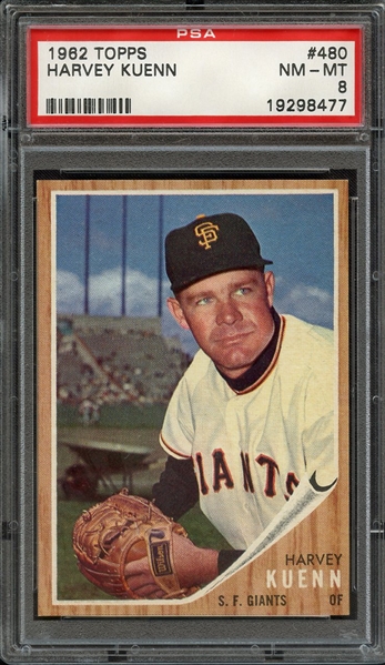 1962 TOPPS 480 HARVEY KUENN PSA NM-MT 8
