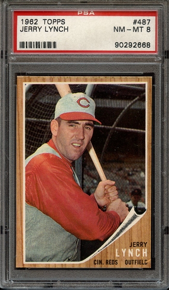 1962 TOPPS 487 JERRY LYNCH PSA NM-MT 8