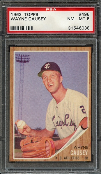 1962 TOPPS 496 WAYNE CAUSEY PSA NM-MT 8